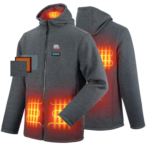 KEMIMOTO Heated Hoodie with 12V Battery Pack, Unisex Heated Coat Warming, Heated Sweatshirt for Men Women, Electric Heated Hoodie with 6 Heated Zones, L, Grey