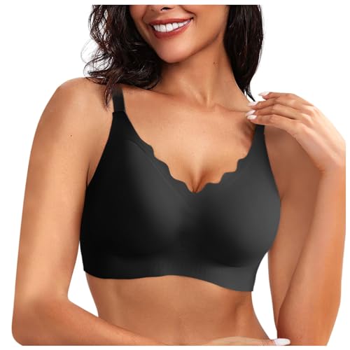 Cxquxse Women'S Seamless Bras No Underwire Scalloped Bras Push Up Soft Wireless Bralette Full Coverage Comfort Everyday Bra Deals of The Day Clearance A6Black, XXL