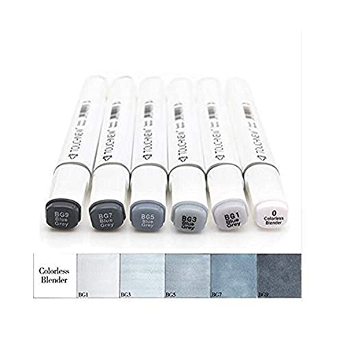 6 Colors Grayscale Art Marker Pen Double-Ended Sketch Markers Alcohol Based Ink Neutral Gray Tones Art Supplies for Sketching Shading Illustrating Drawing (6 Blue gery)