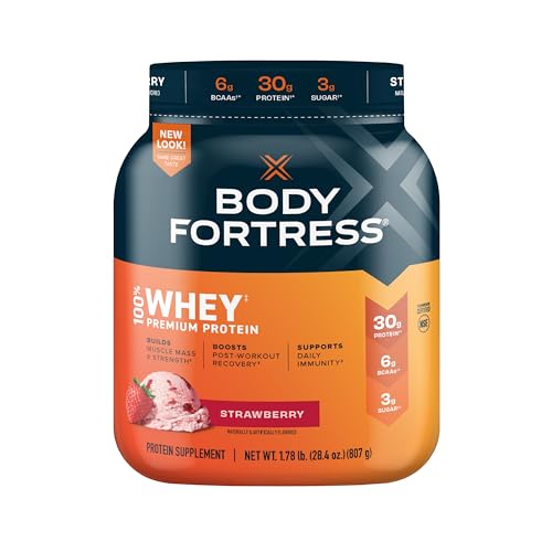 Body Fortress 100% Whey, Premium Protein Powder, Strawberry, 1.78lbs (Packaging May Vary)