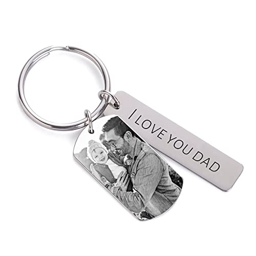 Personalized Custom Dad Photo Keychian - Engraved Picture Name Key Chains Father~'s Day Gift for Dad Husband, Silver
