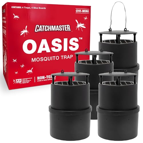 Catchmaster Oasis Ovi-Mini Mosquito Trap 4Pk, Home Outdoor Mosquito Control, Mosquito Killer Outdoor, Pet Safe Backyard Insect Killer, Glue Board Bug Catcher, Pool, Patio, Shed & Garden Pest Control