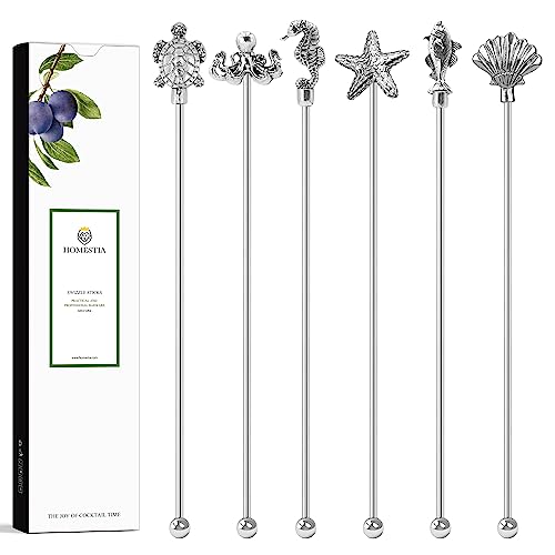 Homestia 6 Pcs Coffee Stirrers for Drinks Stainless Steel Cocktail Stirrers Reusable Stir Sticks for Tropical Decor Beach Party Mixed Drinks