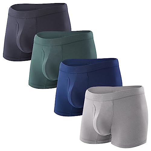 BAMBOO COOL Mens Underwear Trunks Soft Waistband Open-fly Trunks Underwear No-ride-up Short Leg Boxer Briefs (4 pack)