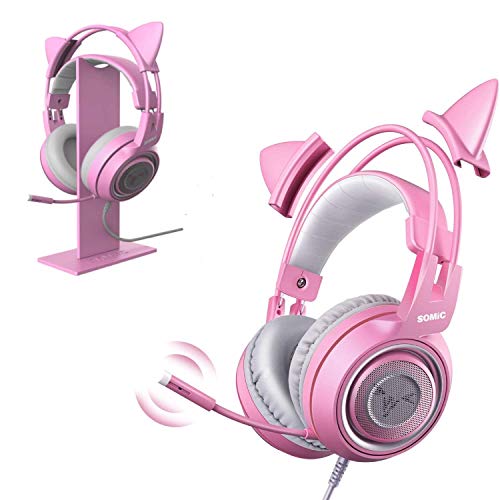 SOMIC G951s Pink Stereo Gaming Headset and Pink Headphone Stand for PS4, Xbox One, PC, Mobile Phone, 3.5MM