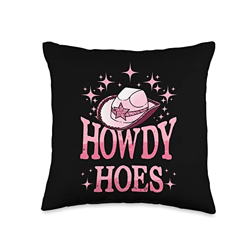 InGENIUS Rodeo Tees & Cowgirl Gifts Western Cowgirl Howdy Hoes Rodeo Pink Cowboy Hat Throw Pillow, 16x16, Multicolor