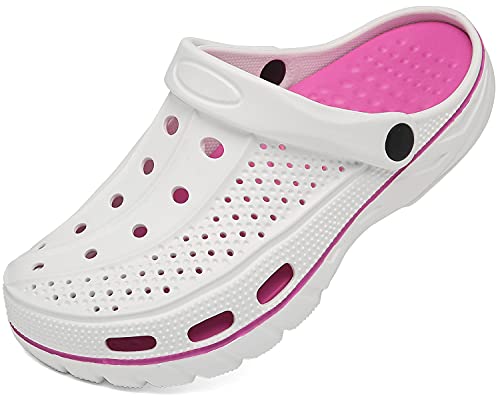 ChayChax Men's and Women's Arch Support Clogs Garden Shoes Slip-on Outdoor Beach Slippers with Removable Cushion Footbed, White, 6-7 Women/5-6 Men