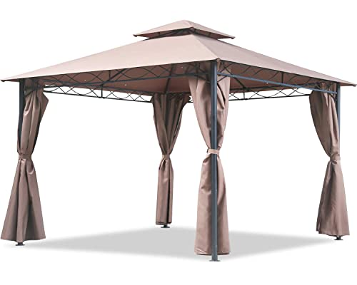 FDW Canopy Tent Gazebo 10' X 13' Grill Gazebo for Patios BBQ Outdoor Patio Large Garden Top Gazebo with Sidewall Party Tent Brown