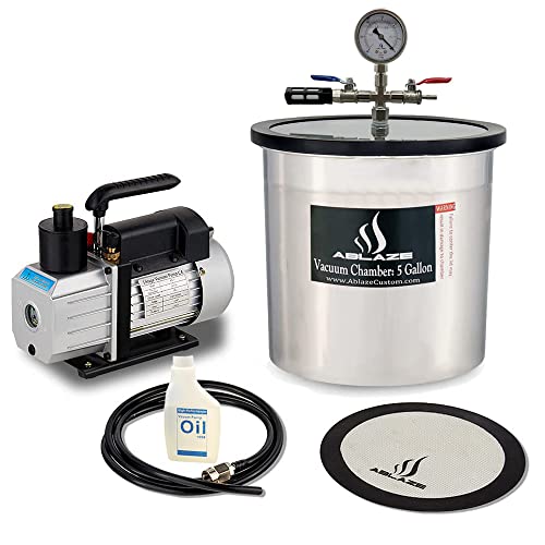 ABLAZE 5 Gallon Stainless Steel Vacuum Degassing Chamber and 3 CFM Single Stage Pump Kit