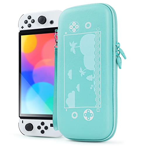 Hontom Carrying Case for Nintendo Switch and New Switch OLED Console,Protector Bag for Animal Crossing, Protective Storage Case for Girls with 10 Game Cards Slots, Two Grips, Switch Accessories