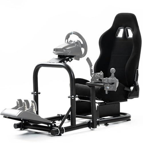 Supllueer Racing Simulator Cockpit with Breathable Seat Upright Stable Fit for Logitech/Thrustmaster/Fanatec G27 G29 G920 G923 T300RS T500R,Race Driving Sim Stand, No Steering Wheel/Pedal/Shifter