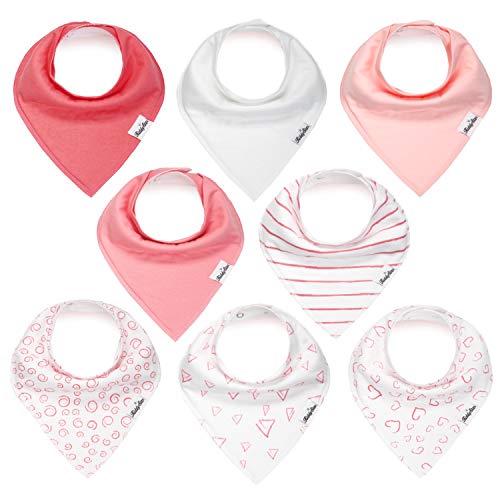 KiddyStar 8-Pack 100% Organic Baby Bandana Drool Bibs for Girls - Baby Bibs for Baby Girls, Baby Boys, Soft Cotton Bandana Bibs, Baby Drool Bib, Teething Bibs for Infant, Toddler, Bib Girl