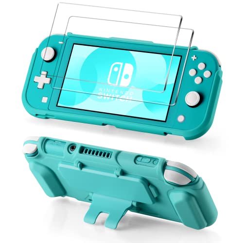 Protective Case Bundle for Nintendo Switch Lite, Tempered Glass Screen Protector, 4 Game Card Slots, Kick-Stand, Ergonomics Hand Grip, Shockproof, Anti-Scratch, Slim for Nintendo Switch Lite Case Blue