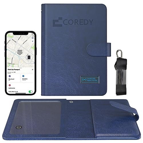 Coredy Passport Holder and Tracker In One, Works with Apple Find My, Worldwide Locate with Included Find My Tracker, Built-in RFID, Travel Essentials, Blue