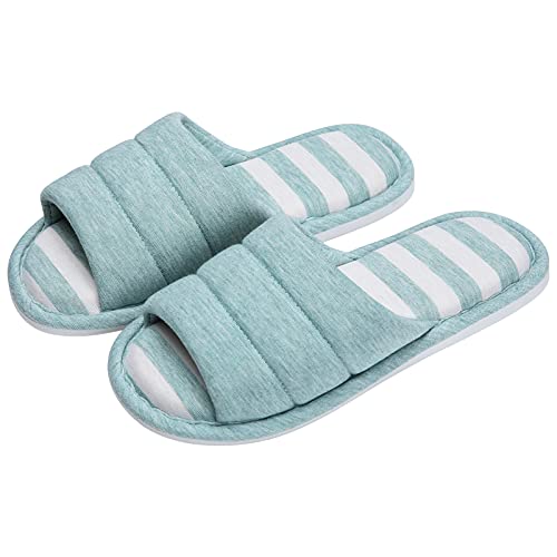Shevalues Women's Soft Indoor Slippers Open Toe Cotton Memory Foam Slip on Home Shoes House Slippers, Teal4 260