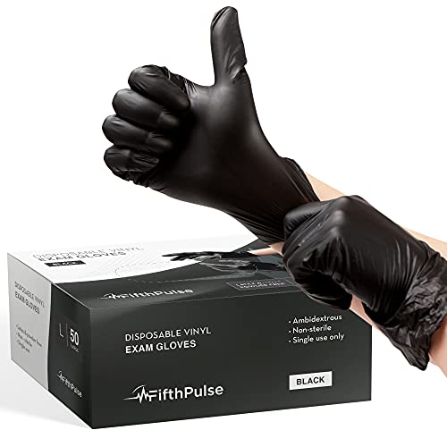 Black Vinyl Disposable Gloves Medium 50 Pack - Latex Free, Powder Free Medical Exam Gloves - Surgical, Home, Cleaning, and Food Gloves - 3 Mil Thickness
