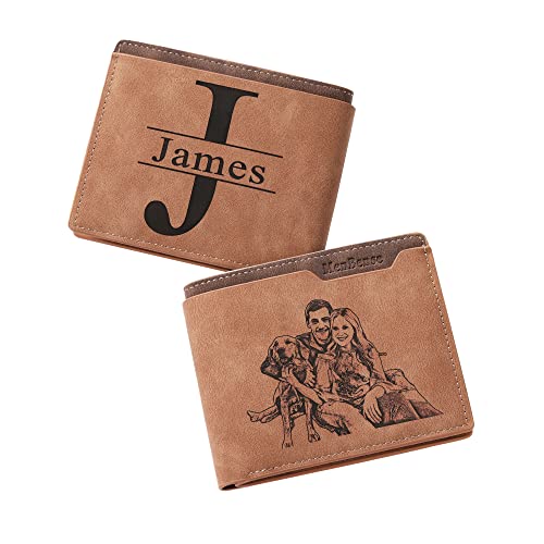 FACOY Customized Men Wallet with Name and Picture, Personalized Wallet for Men with Photo & Text, Gifts for Husband BF Dad Son Groomsmen, Birthday Anniversary Father's Day Christmas Gifts