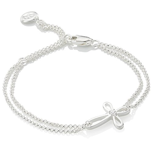 Molly B London Sterling Silver Rounded Cherish Diamond Cross Bracelet for Girls and Teens. Ideal for Baptism, First Communion Gifts, Quinceañera, Flower Girl and Bridesmaid Gifts