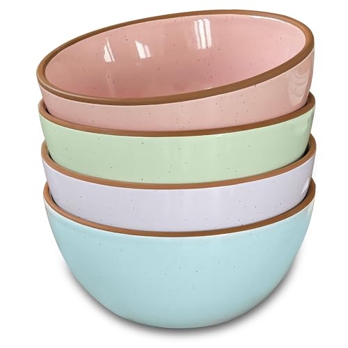 Mora Ceramic Bowls For Kitchen, 28oz - Bowl Set of 4 - For Cereal, Salad, Pasta, Soup, Dessert, Serving etc - Dishwasher, Microwave, and Oven Safe - For Breakfast, Lunch and Dinner - Assorted Colors