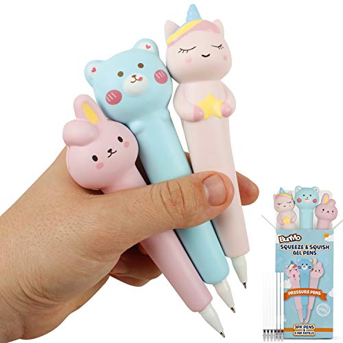 BUNMO Squishy Pens 3pk | 6 Refills | Cute & Fun Pens for Kids | Hours of Creative Fun | Kids Stationary & Pens for Girls | Tween Girls Gifts | Kids Pens | Gifts for Tweens 10-12 Girls