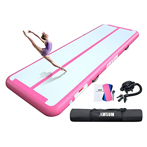 AWSUM Air Gymnastics Mat 10ft/13ft/16ft/20ft/23ft Inflatable Tumble Track mats 4/8 inches Thick tumbling mat with Electric Pump for Home/Gym