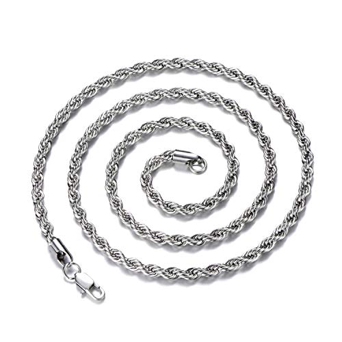 FEEL STYLE Men Silver Plated Chain Necklace Twist Rope Chain for Men 3mm 18 Inch Necklaces Jewelry
