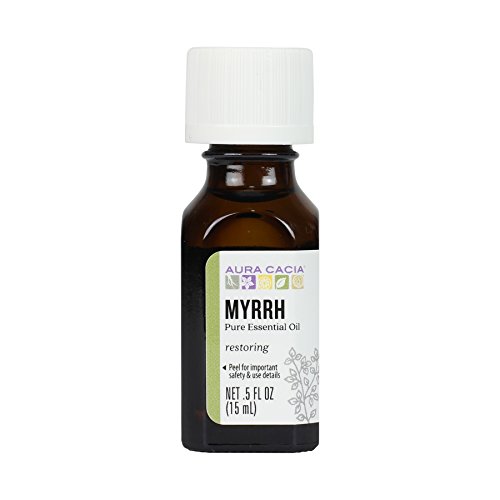 Aura Cacia 100% Pure Myrrh Essential Oil, 0.5 fl. oz, Balsamic, Warm Spicy Aroma, Centering & Meditative Restoring Myrrh Oil