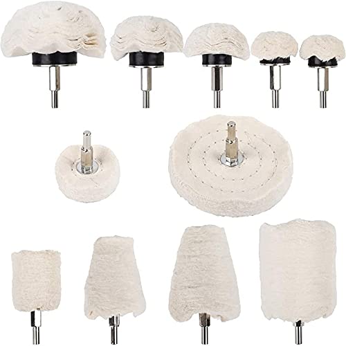 Benavvy 11pcs Buffing Wheel for Drill, Polishing Ball for Drill with 0.25' Hex Shafts, Cotton Polishing Kit for Rotary Tools, Sanding Headlight Rims Manifold Aluminum Chrome Stainless Steel