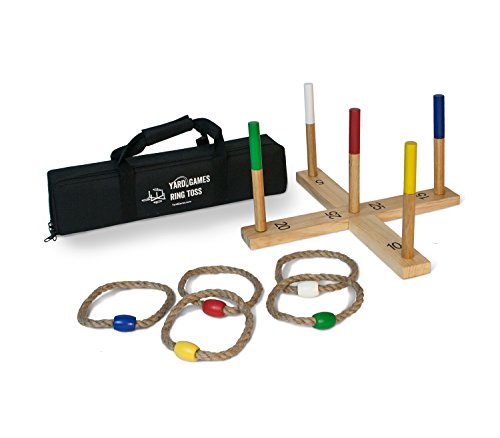 Ring Toss Game Premium Set with Finished Wood and Durable Carrying Case