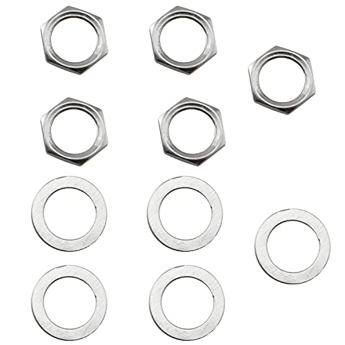 LQ Industrial Jack Socket Nut with Washer 5Sets Silver Electric Guitar Hex Nuts and Washers Guitar Bass Jack Replacement Parts