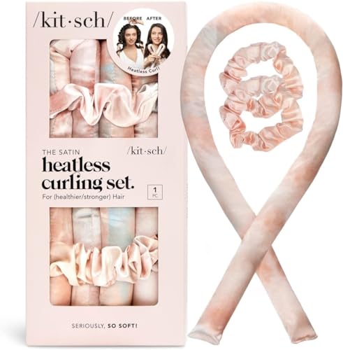 Kitsch Satin Heatless Curling Set - Overnight Hair Curlers to Sleep in, Heatless Curls, Heatless Hair Curler Overnight Curls, Heatless Curling Rod Headband, No Heat Soft Curlers to Sleep in - Sunset