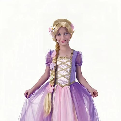 AICKER Long Straight Blonde Rapunzel Braid Wigs Dress Up Accessory Wig for Girls Kids - Princess Costume Cosplay Wig for Halloween Christmas Party Hair