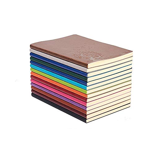 KEVXT A5 Size Writing Journal Notebook, PU Leather Colorful Journals, Daily Notepad Diary Cute Journal Travel Notebooks Wide Ruled for Students, 64 Sheets/128 Pages, Pack of 4, Random Colors