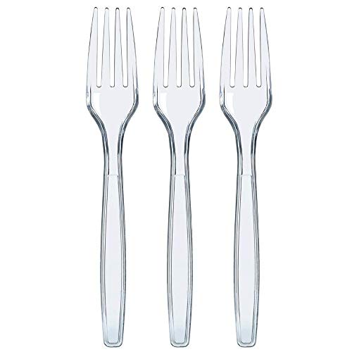Prestee 300 Plastic Forks Heavy-Duty, Heavyweight Plastic Silverware Forks, Fancy Plastic Cutlery, Elegant Disposable Forks Pack, Bulk Disposable Flatware, Silver Forks for Christmas Holiday (clear)