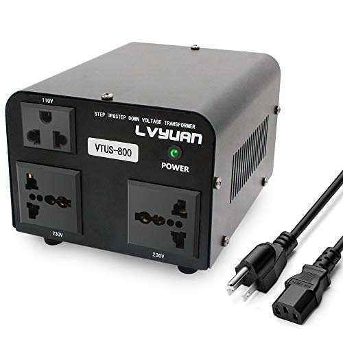 LVYUAN Voltage Converter Transformer 800 Watt Step Up/Down Convert from 110V-120V to 220V-240Vt and from 220V-240V to 110V-120V with 2 US outlets, 2 Universal outlets, Resettable Circuit Breaker