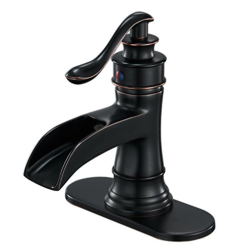 BWE Waterfall Bathroom Faucet Oil Rubbed Bronze Single-Handle One Hole Sink Faucet Farmhouse Bath Vanity Lavatory Restroom Faucets Antique