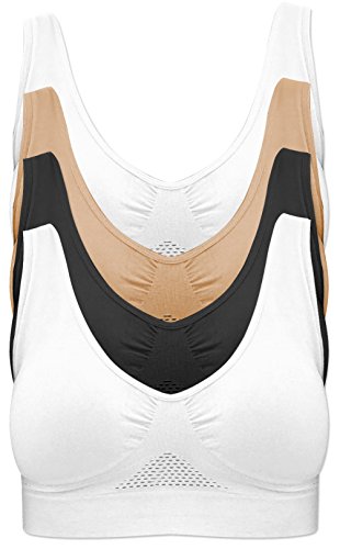 4-Pack Women's Seamless Wireless Cooling Unpadded Comfort Bra (2 Pieces White, 1 Piece Black, 1 Piece Nude, XXX-Large)