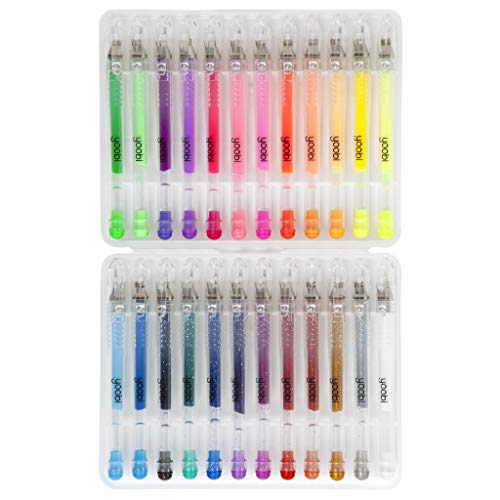 Yoobi Mini Gel Pens & Carrying Case | Neon, Metallic, Glitter Shades | Multicolor Ink | 1.0mm Medium Tip | School, Home, Office Use, 24 Count (Pack of 1)