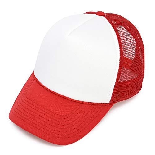 DALIX Blank Hat Two Tone Summer Mesh Cap in Red and White Trucker Hat