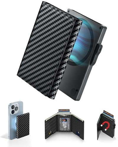 Wallet for Men - Pop Up Aluminum Case, 2-in-1 Magnetic Wallet, with Cash Slot Credit Card Slot - Slim Wallet with RFID Blocking, Minimalist Leather Wallet with ID Window, Mens Wallet Card Holder