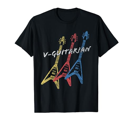 V-Guitarian Stacked Flying V Guitar. Vintage Guitarist T-Shirt