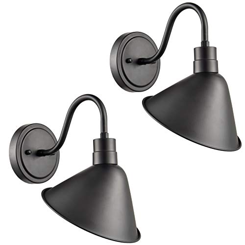 DIRYZON Industrial Gooseneck Wall Sconces Antique Black Barn Light for Kitchen Sink Patio Porch Set of 2