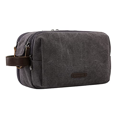 BAGSMART Toiletry Bag for Men, Canvas Travel Toiletry Organizer Dopp Kit Water-resistant Shaving Bag for Toiletries Accessories,Grey-Large