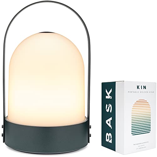 BASK KIN 2.0 Portable Cordless Lantern Table Lamp | USB Rechargeable | Powerful Long-Lasting 4000mAh Battery | Kids Bedroom | Easy 3-Step Touch Dimmable | UltraBright LED (Moss Green)