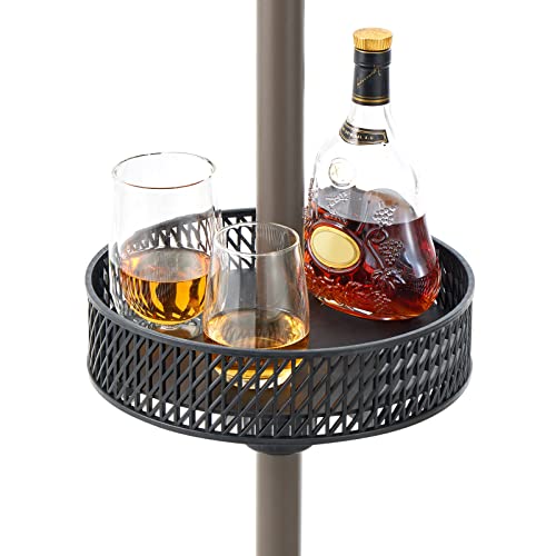 JEAREY 13” Patio Umbrella Table Tray for Beach Umbrella, Portable Round Table Tray with Umbrella Hole for Beach Patio Garden Poolside, Black