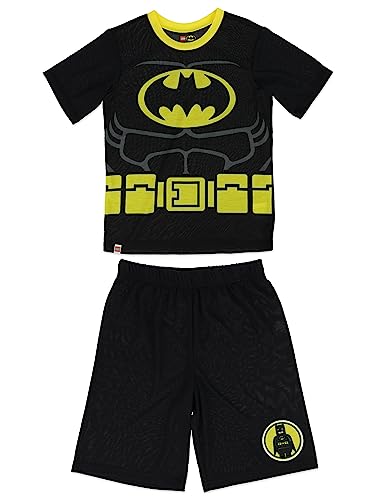 LEGO Batman Pajamas for Boys, 2-Piece Polyester Shirt and Shorts Set, Black/Yellow, 6-7