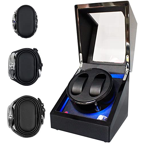 Oryx Double Watch Winders for Automatic Watches Box, Watch Rotator for 3 Sizes Watches with LED Light, Rotating Watch Case, Watch Shaker, Ac or Battery Powered Super Quiet Mabuchi Motor(Black+Black)