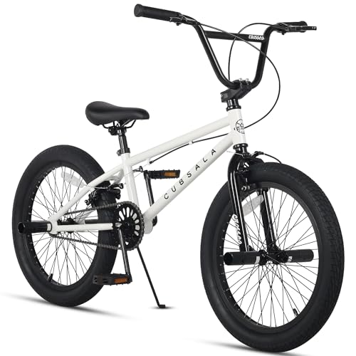 cubsala 20 Inch Freestyle Youth BMX Bicycle Big Kids Teenager Bike for Age 6 7 8 9 10 11 12 13 14 Years Old Boys Girls Teen Adult and Beginner-Level Rider with 4 Peg, White