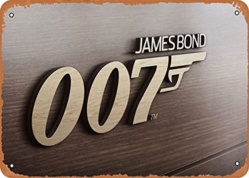 Vintage Tin Wall Sign - Wooden 3D James Bond 007 Logo Text Metal Poster 12 X 8 Inches Home Bar Man Cave Wall Decor Movie Poster, 8inchx12inch