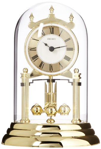 SEIKO 9 Inch Anniversary Mantel Clock with Glass Dome & Rotating Pendulum
